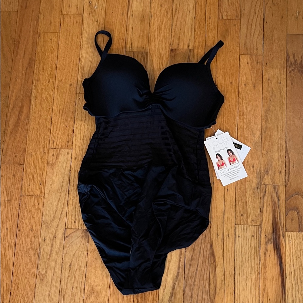 BRAND NEW! Voda Swim Black one piece mesh push up swimsuit Small